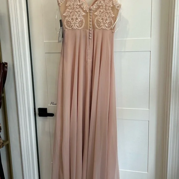 Nwt Lulu's Chiffon Maxi Dress Gown Romantic Bridesmaids Prom Size S Pink Wedding - Picture 2 of 6
